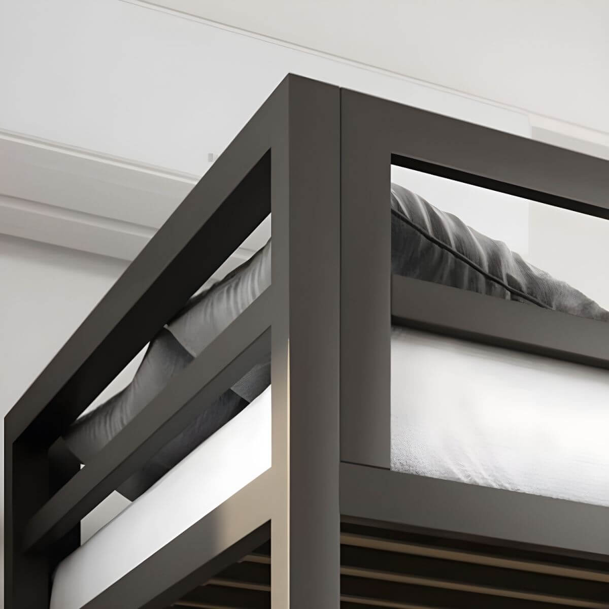Modern Metal Loft Bed with Built-In Ladder and Guardrails
