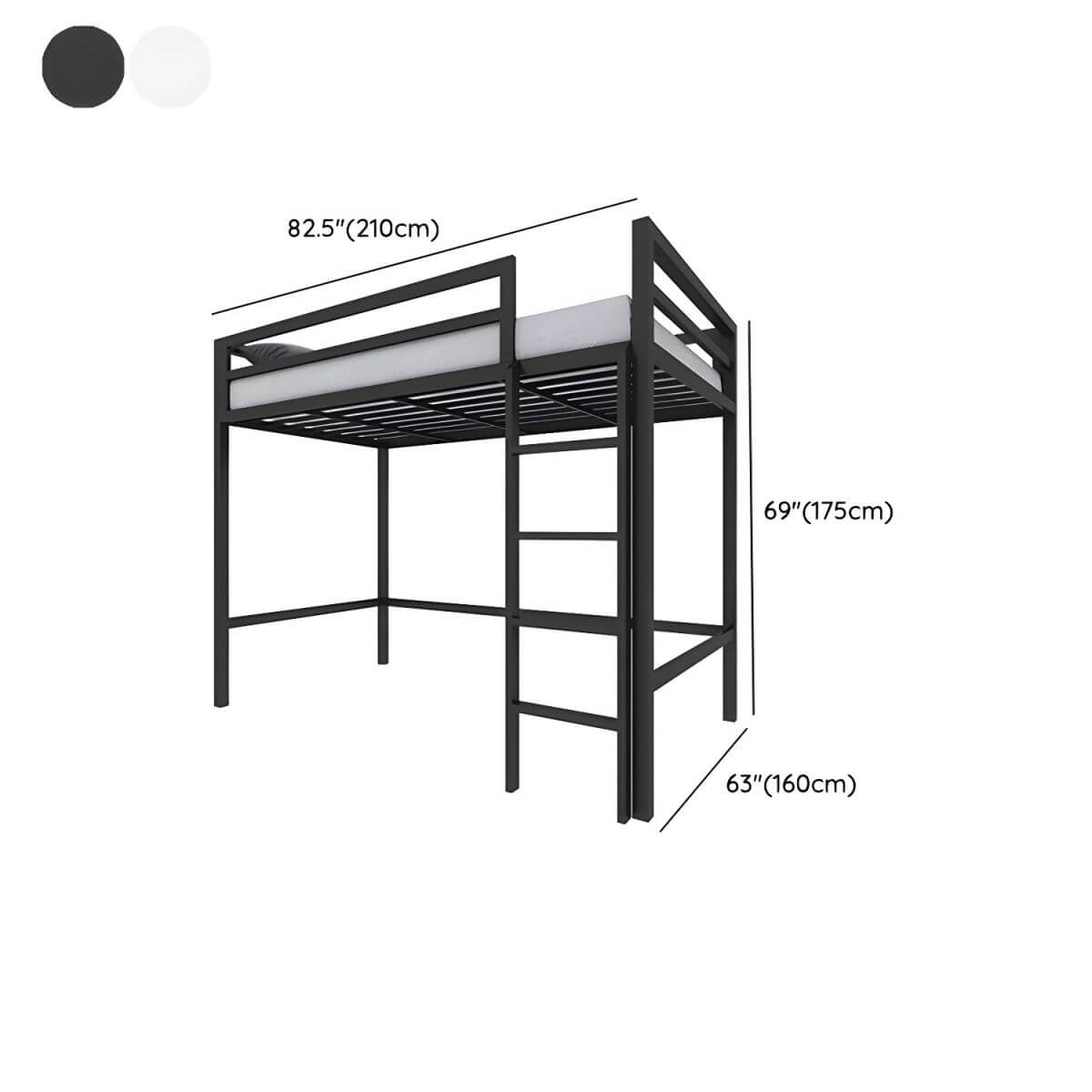 Modern Metal Loft Bed with Built-In Ladder and Guardrails Dimensions