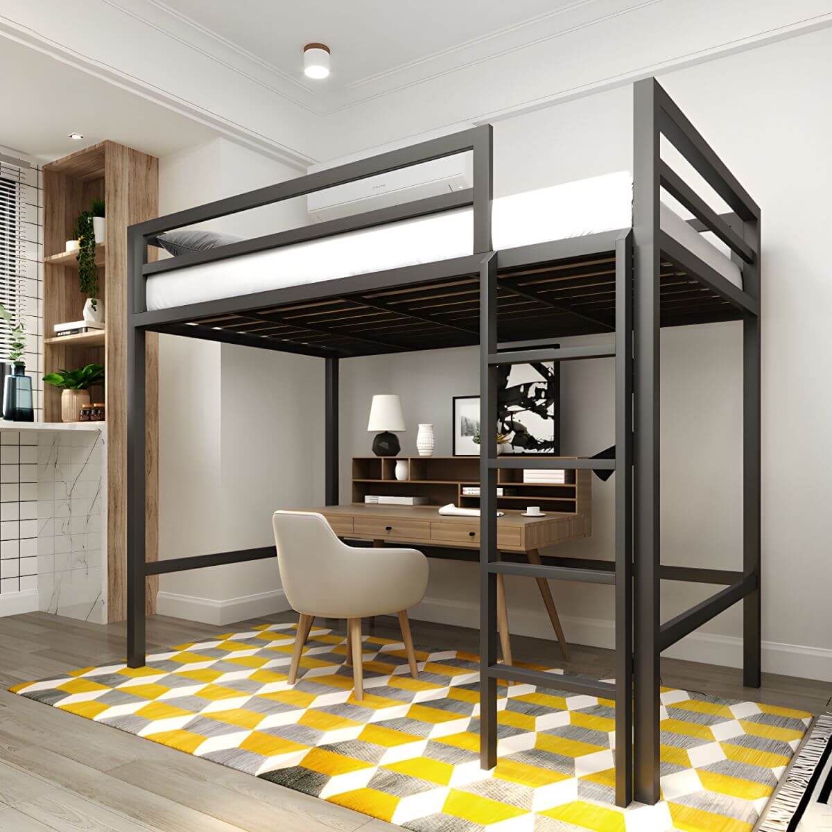 Modern Metal Loft Bed with Built-In Ladder and Guardrails Main Product Image Main image
