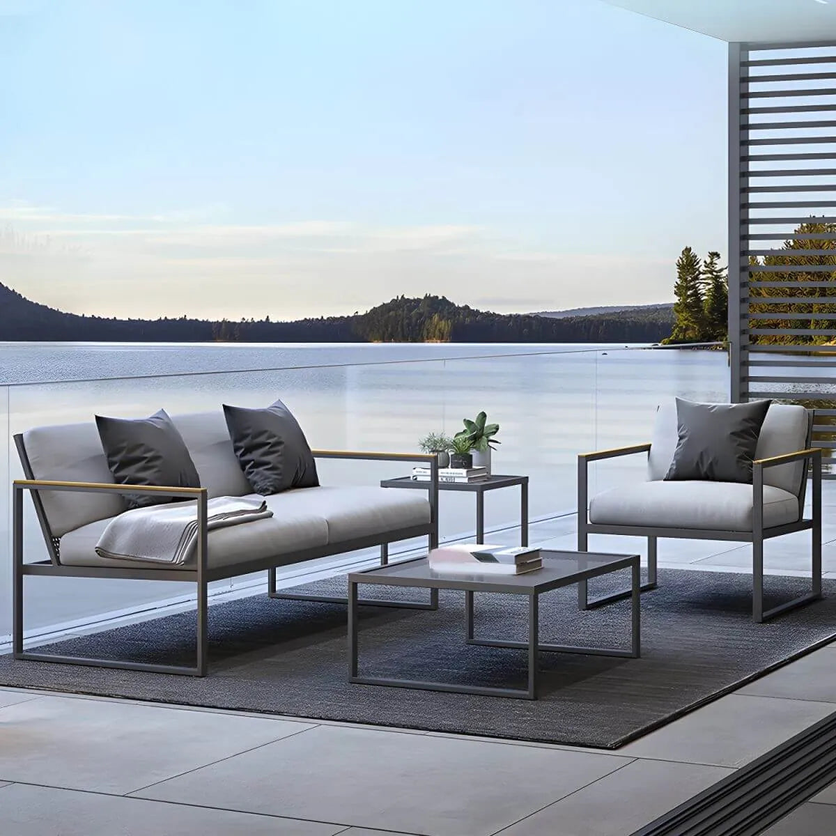 Modern Metal Outdoor Coffee Table – Matte Finish, Non-Extendable