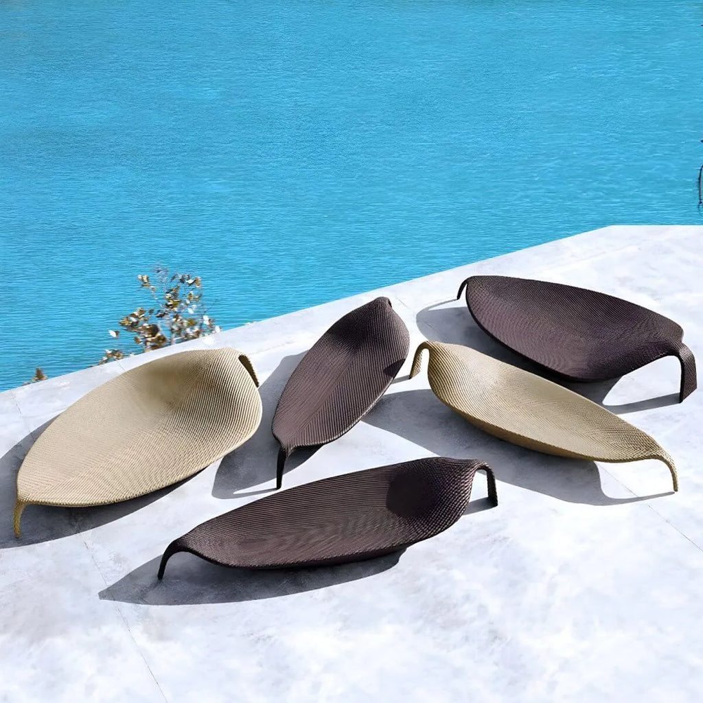 Modern Metal Outdoor Daybed with Woven Finish – Brown & Natural