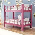 Modern Metal Pink Kids Bunk Bed with Ladder and Guardrails