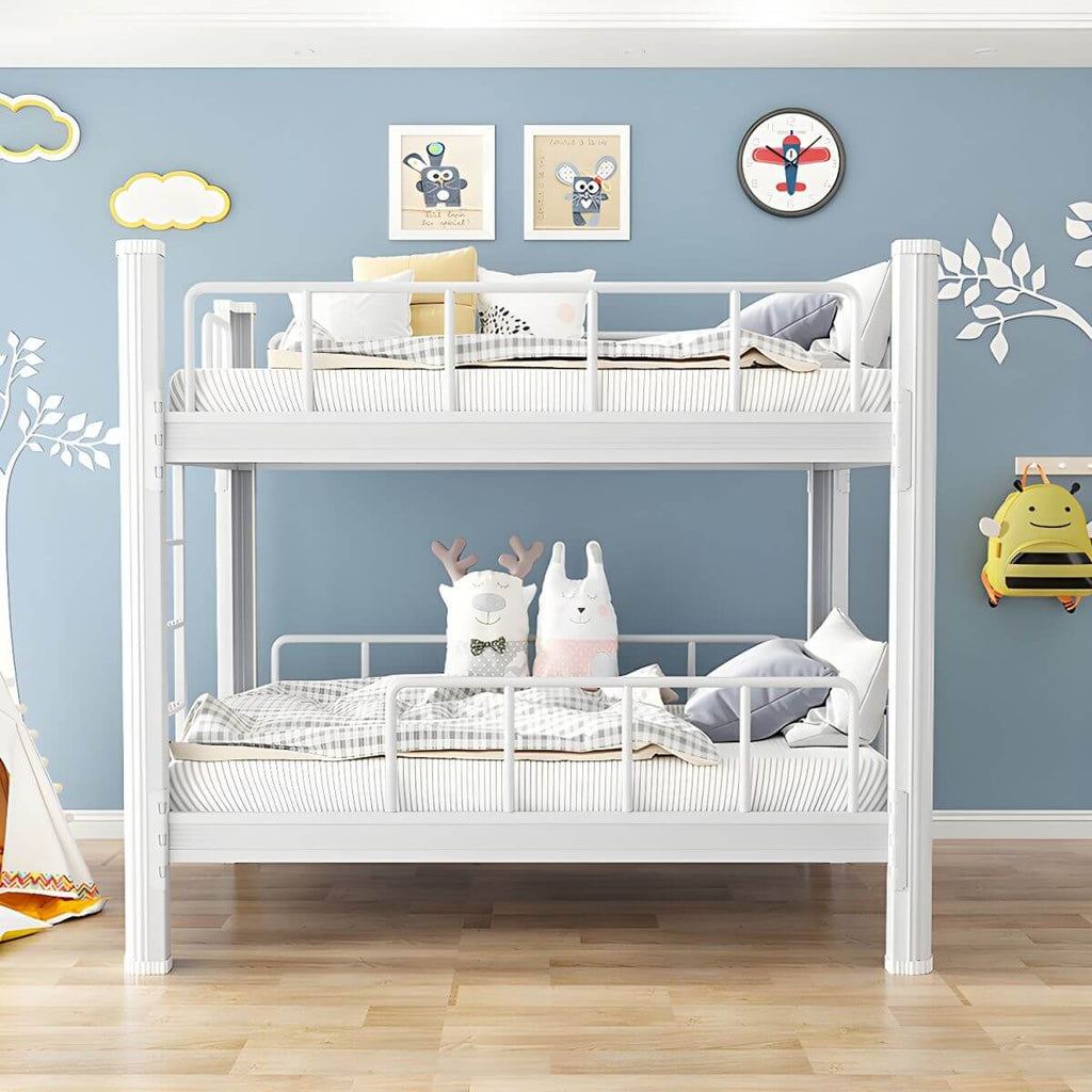 Modern Metal Pink Kids Bunk Bed with Ladder and Guardrails