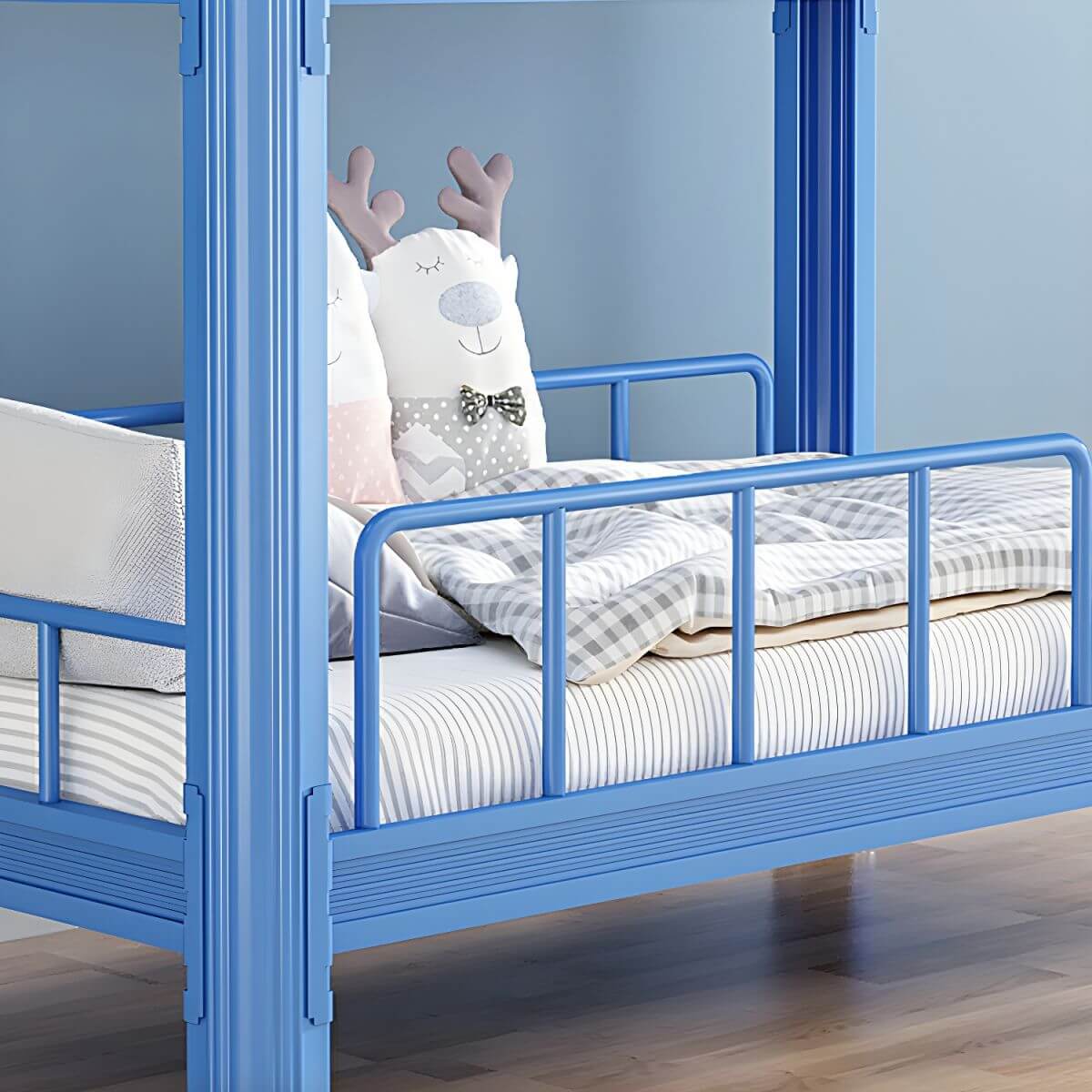 Modern Metal Pink Kids Bunk Bed with Ladder and Guardrails