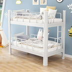 Modern Metal Pink Kids Bunk Bed with Ladder and Guardrails