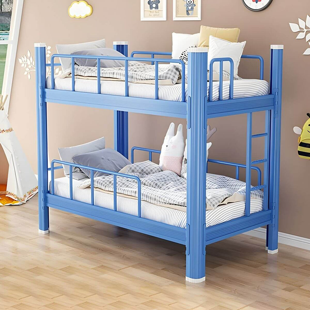 Modern Metal Pink Kids Bunk Bed with Ladder and Guardrails