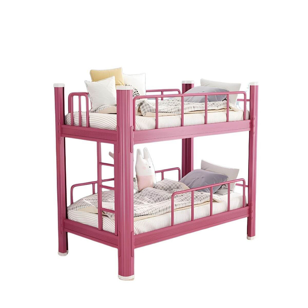 Modern Metal Pink Kids Bunk Bed with Ladder and Guardrails