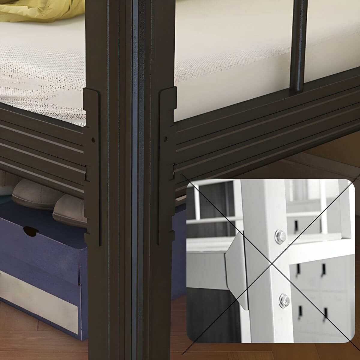 Modern Metal Platform Bunk Bed with Built-In Ladder and Guardrails