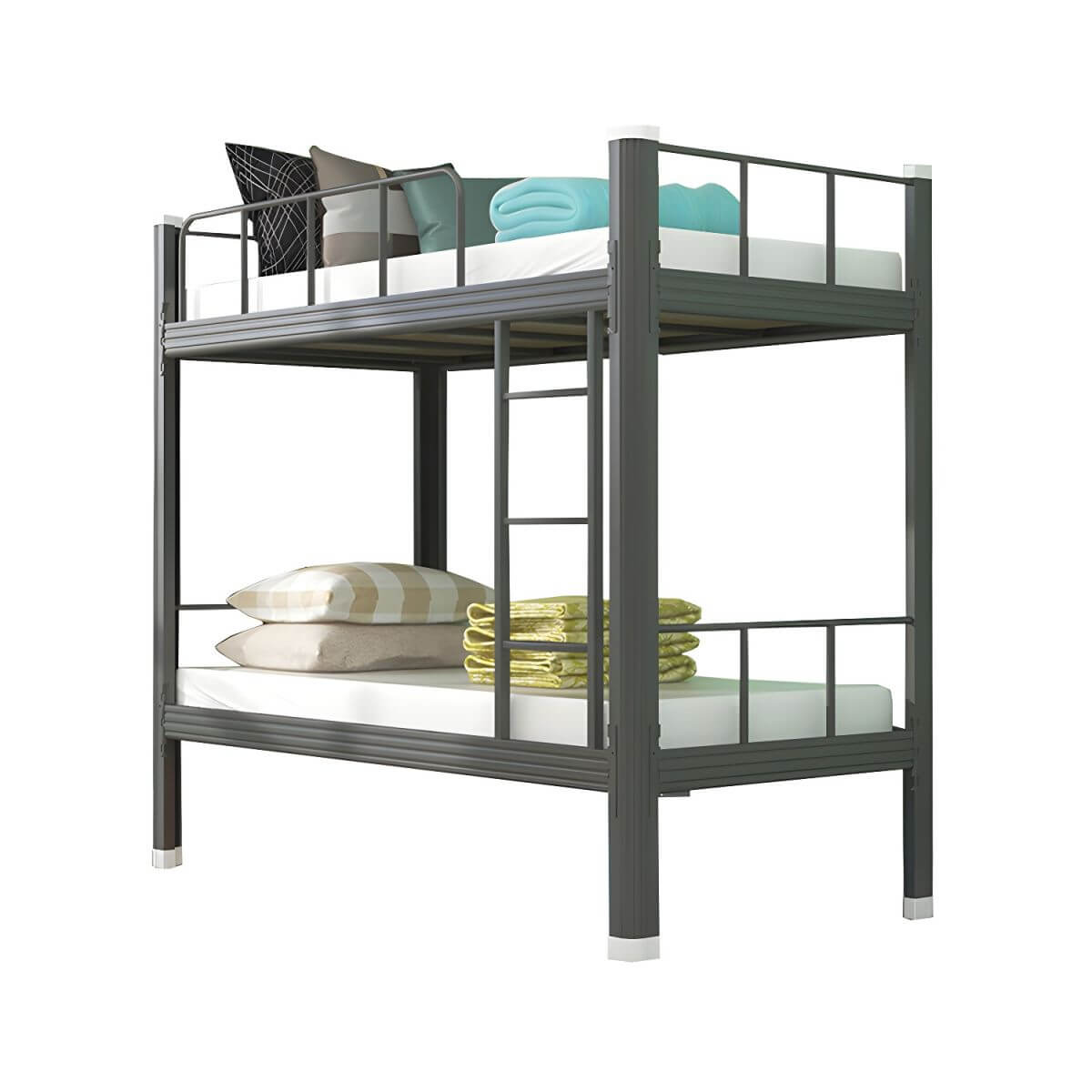 Modern Metal Platform Bunk Bed with Built-In Ladder and Guardrails
