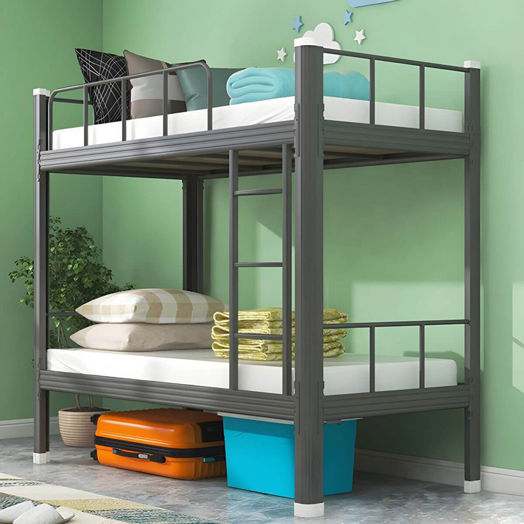 Modern Metal Platform Bunk Bed with Built-In Ladder and Guardrails
