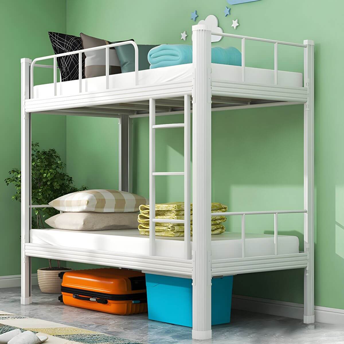 Modern Metal Platform Bunk Bed with Built-In Ladder and Guardrails Main image