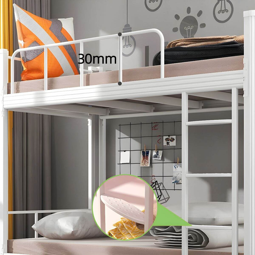 Modern Metal Platform Bunk Bed with Built-In Ladder and Guardrails
