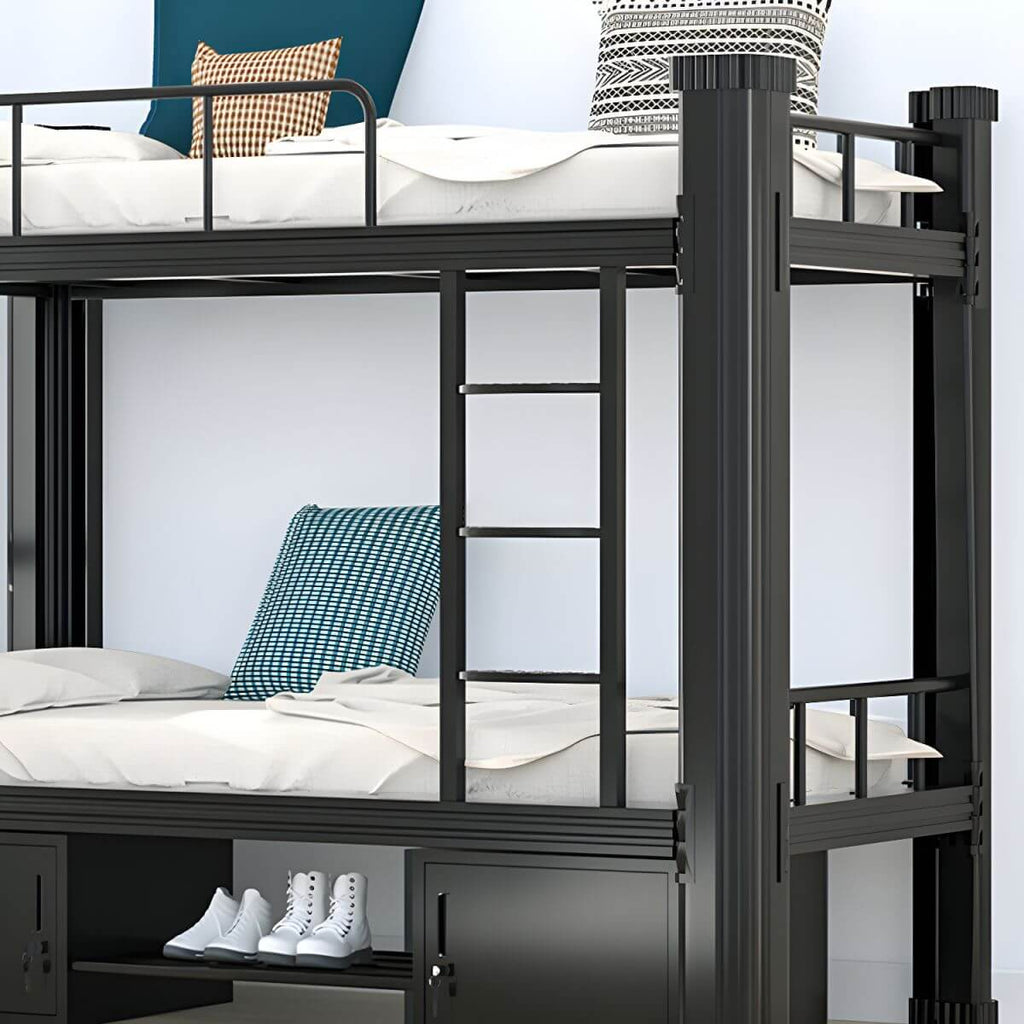 Modern Metal Platform Bunk Bed with Built-In Ladder and Guardrails