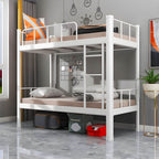 Modern Metal Platform Bunk Bed with Built-In Ladder and Guardrails Main Product Image