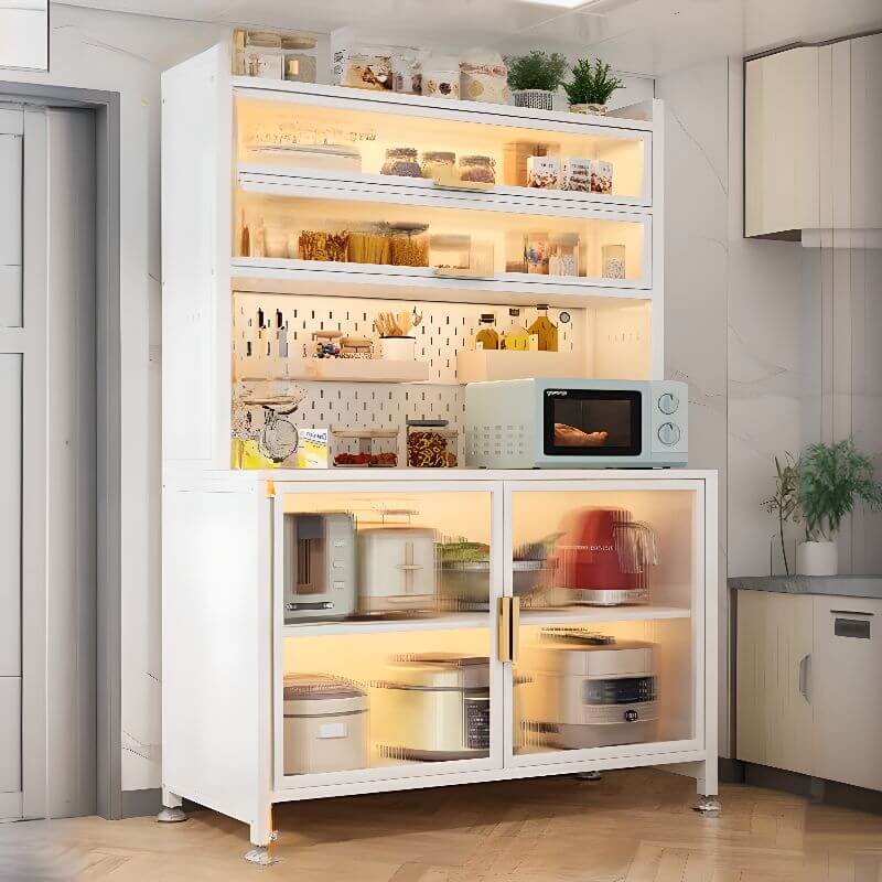 Modern Metal Sideboard with Open Shelving and Pegboard Storage