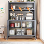 Modern Metal Sideboard with Open Shelving and Pegboard Storage Main Product Image