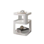 Modern Metal Square Chairside Table with Open Shelf & Abstract Base