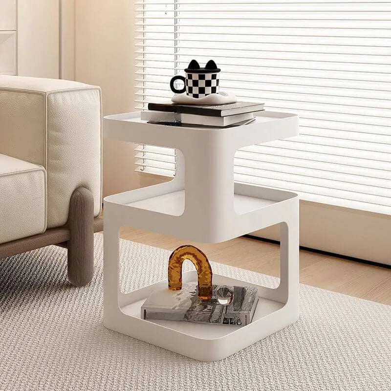 Modern Metal Square Chairside Table with Open Shelf & Abstract Base Secondary image