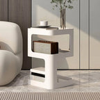 Modern Metal Square Chairside Table with Open Shelf & Abstract Base