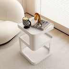 Modern Metal Square Chairside Table with Open Shelf & Abstract Base