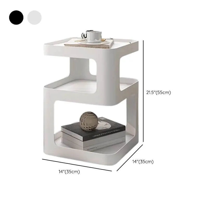 Modern Metal Square Chairside Table with Open Shelf & Abstract Base Dimensions
