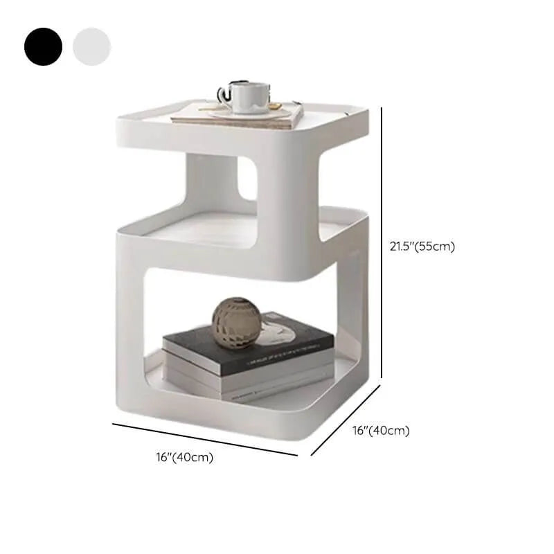Modern Metal Square Chairside Table with Open Shelf & Abstract Base Dimensions