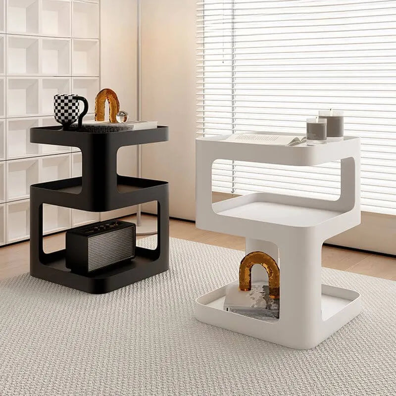 Modern Metal Square Chairside Table with Open Shelf & Abstract Base Main Product Image