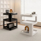 Modern Metal Square Chairside Table with Open Shelf & Abstract Base Main Product Image