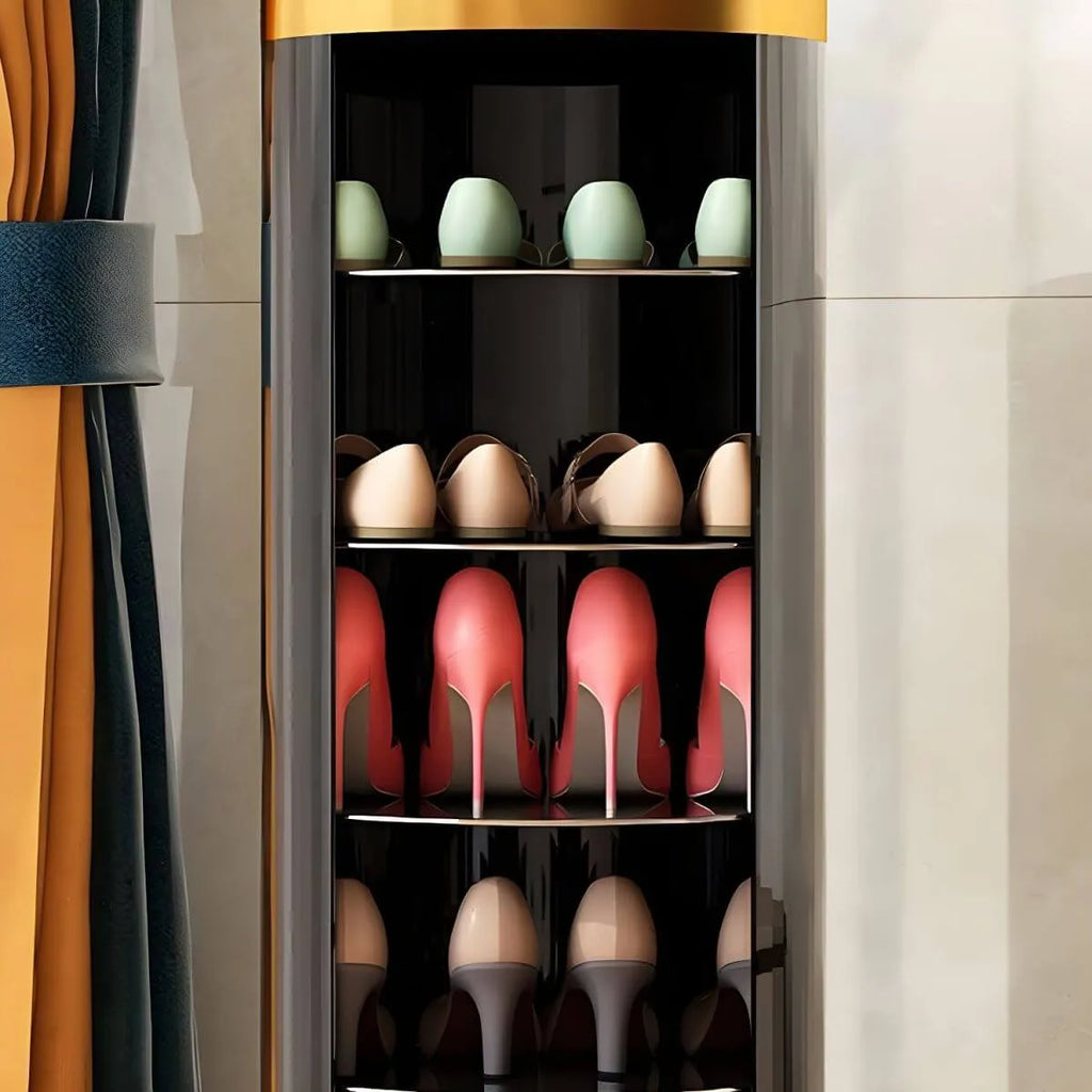 Modern Metal Swivel Shoe Rack with Adjustable Shelves