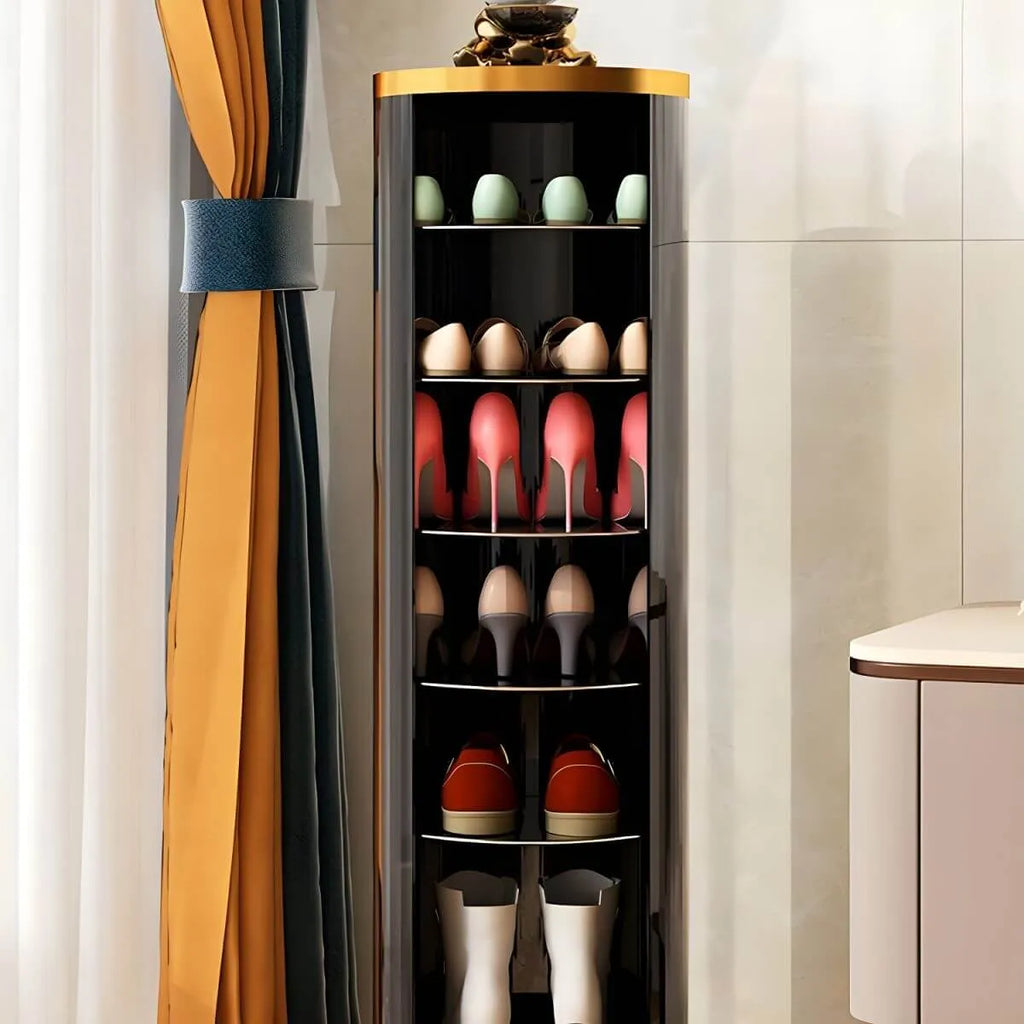 Modern Metal Swivel Shoe Rack with Adjustable Shelves