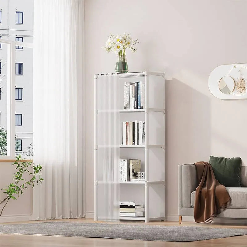 Modern Metal Vertical Bookcase with Closed Back and Frosted Door Storage