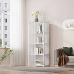 Modern Metal Vertical Bookcase with Closed Back and Frosted Door Storage