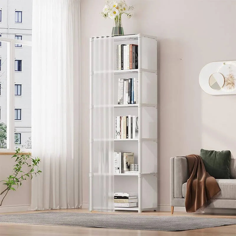 Modern Metal Vertical Bookcase with Closed Back and Frosted Door Storage