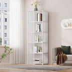 Modern Metal Vertical Bookcase with Closed Back and Frosted Door Storage