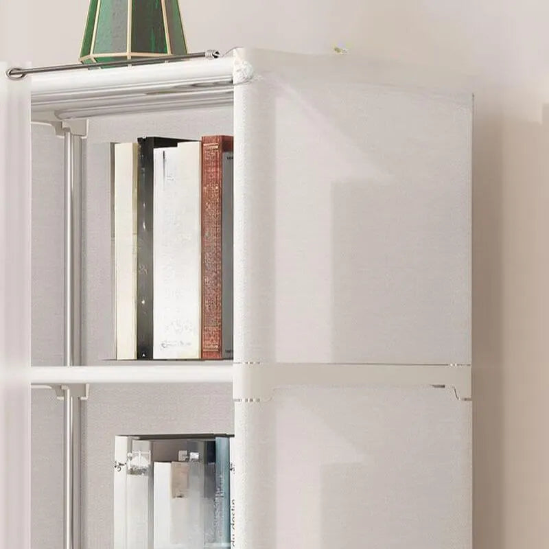 Modern Metal Vertical Bookcase with Closed Back and Frosted Door Storage