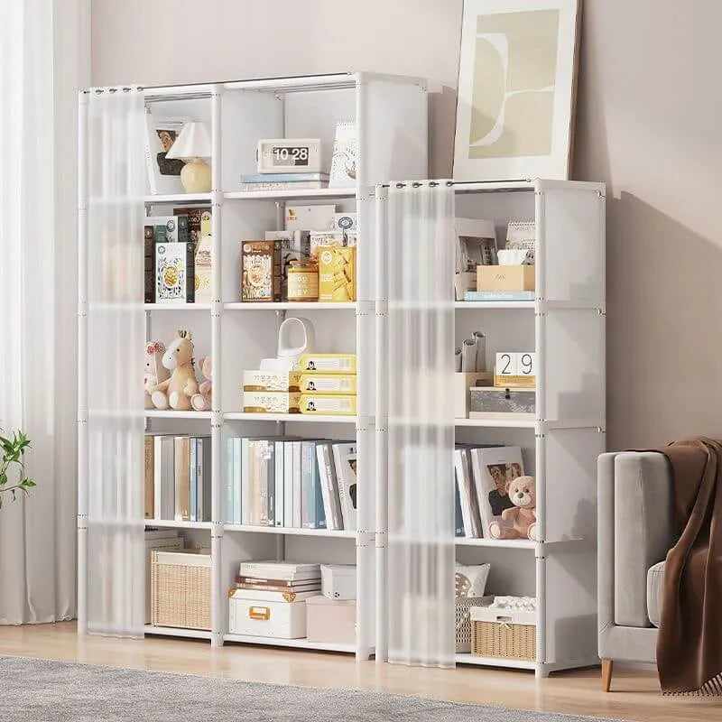 Modern Metal Vertical Bookcase with Closed Back and Frosted Door Storage Imagen secundaria del producto