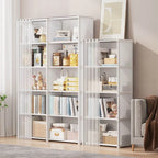 Modern Metal Vertical Bookcase with Closed Back and Frosted Door Storage