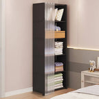 Modern Metal Vertical Bookcase with Closed Back and Frosted Door Storage