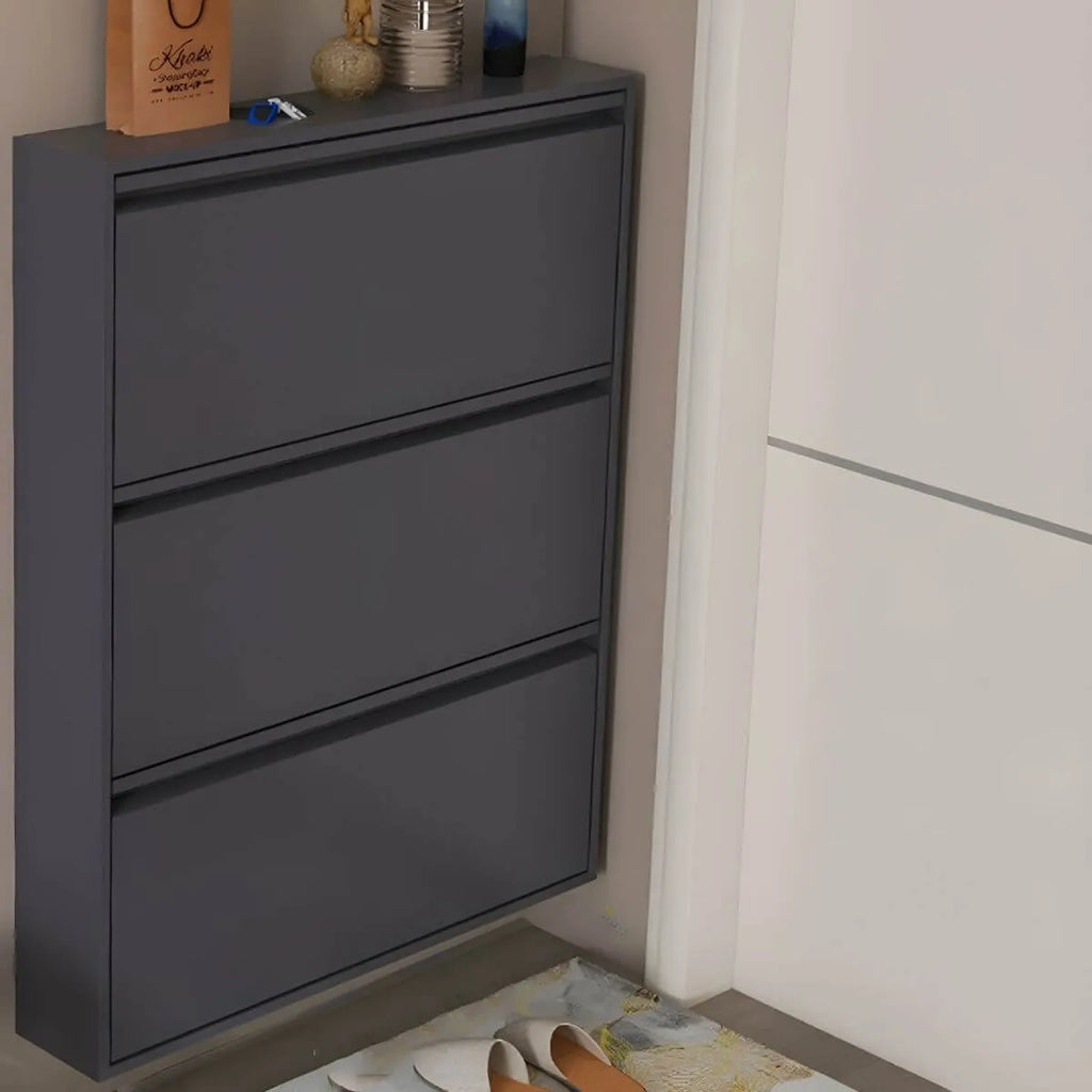 Modern Metal Wall-Mounted Shoe Cabinet with Adjustable Shelves