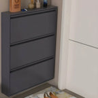 Modern Metal Wall-Mounted Shoe Cabinet with Adjustable Shelves