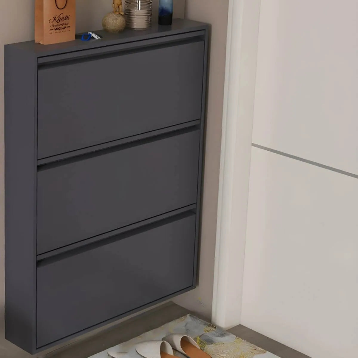 Modern Metal Wall-Mounted Shoe Cabinet with Adjustable Shelves