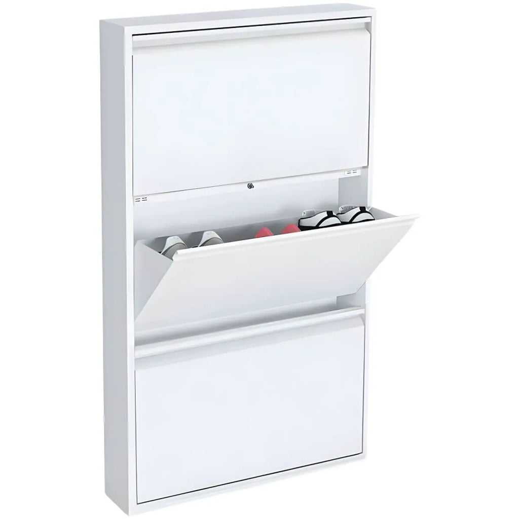 Modern Metal Wall-Mounted Shoe Cabinet with Adjustable Shelves