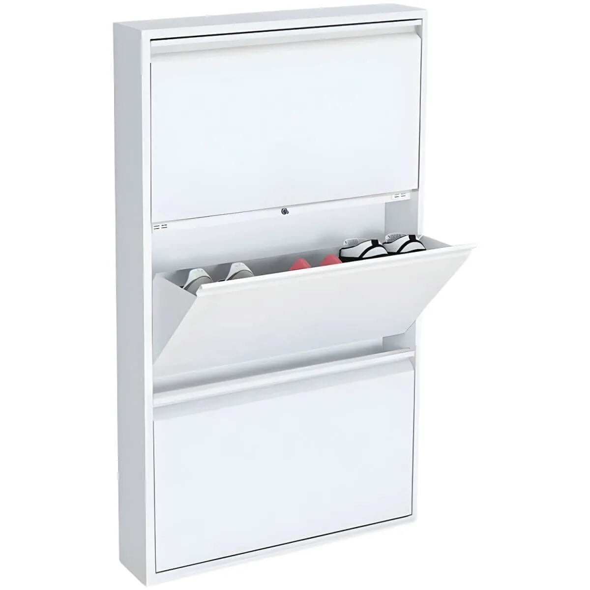 Modern Metal Wall-Mounted Shoe Cabinet with Adjustable Shelves