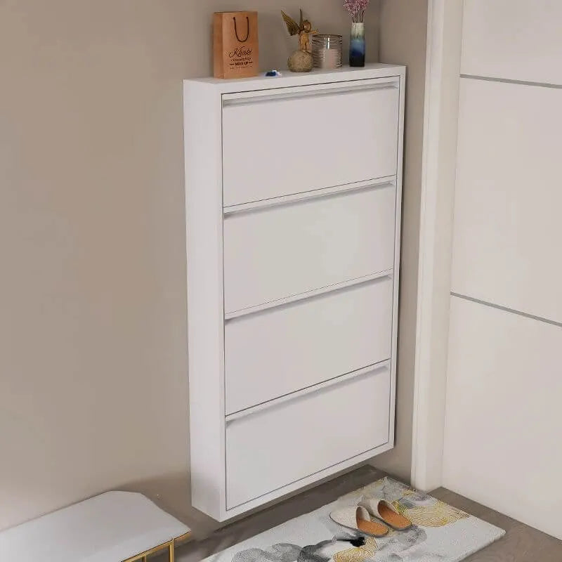 Modern Metal Wall-Mounted Shoe Cabinet with Adjustable Shelves