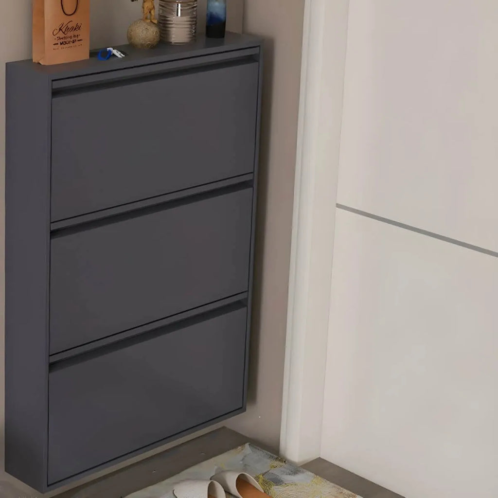 Modern Metal Wall-Mounted Shoe Cabinet with Adjustable Shelves