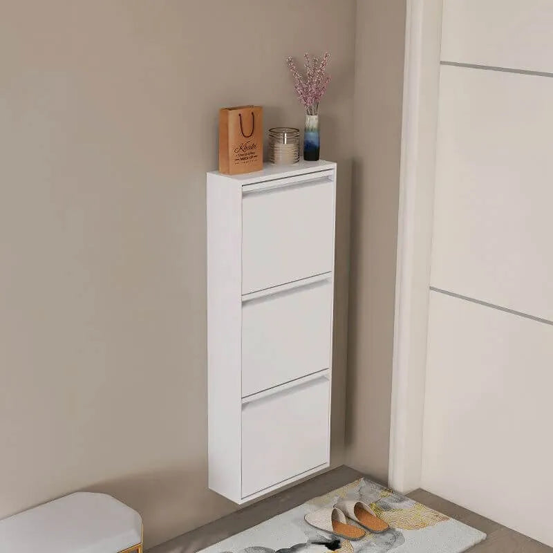 Modern Metal Wall-Mounted Shoe Cabinet with Adjustable Shelves