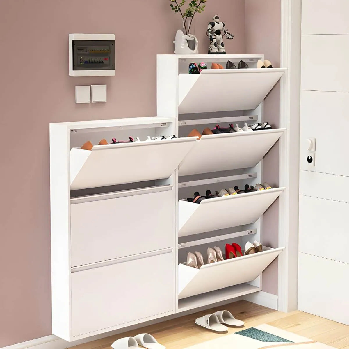 Modern Metal Wall-Mounted Shoe Cabinet with Adjustable Shelves