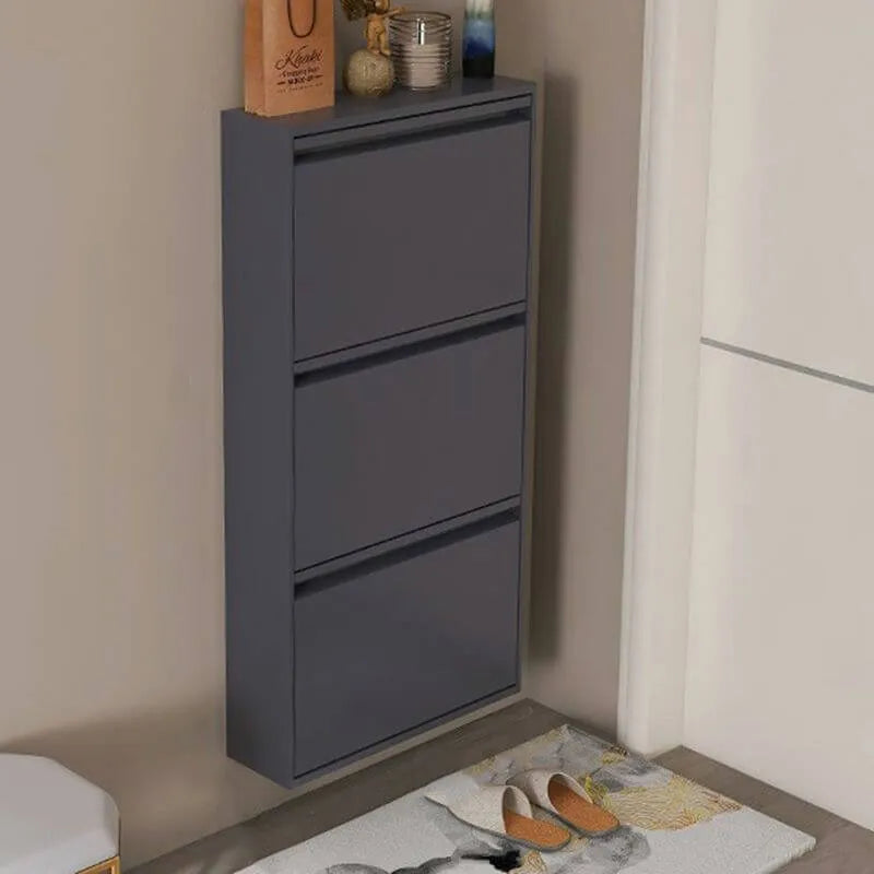 Modern Metal Wall-Mounted Shoe Cabinet with Adjustable Shelves