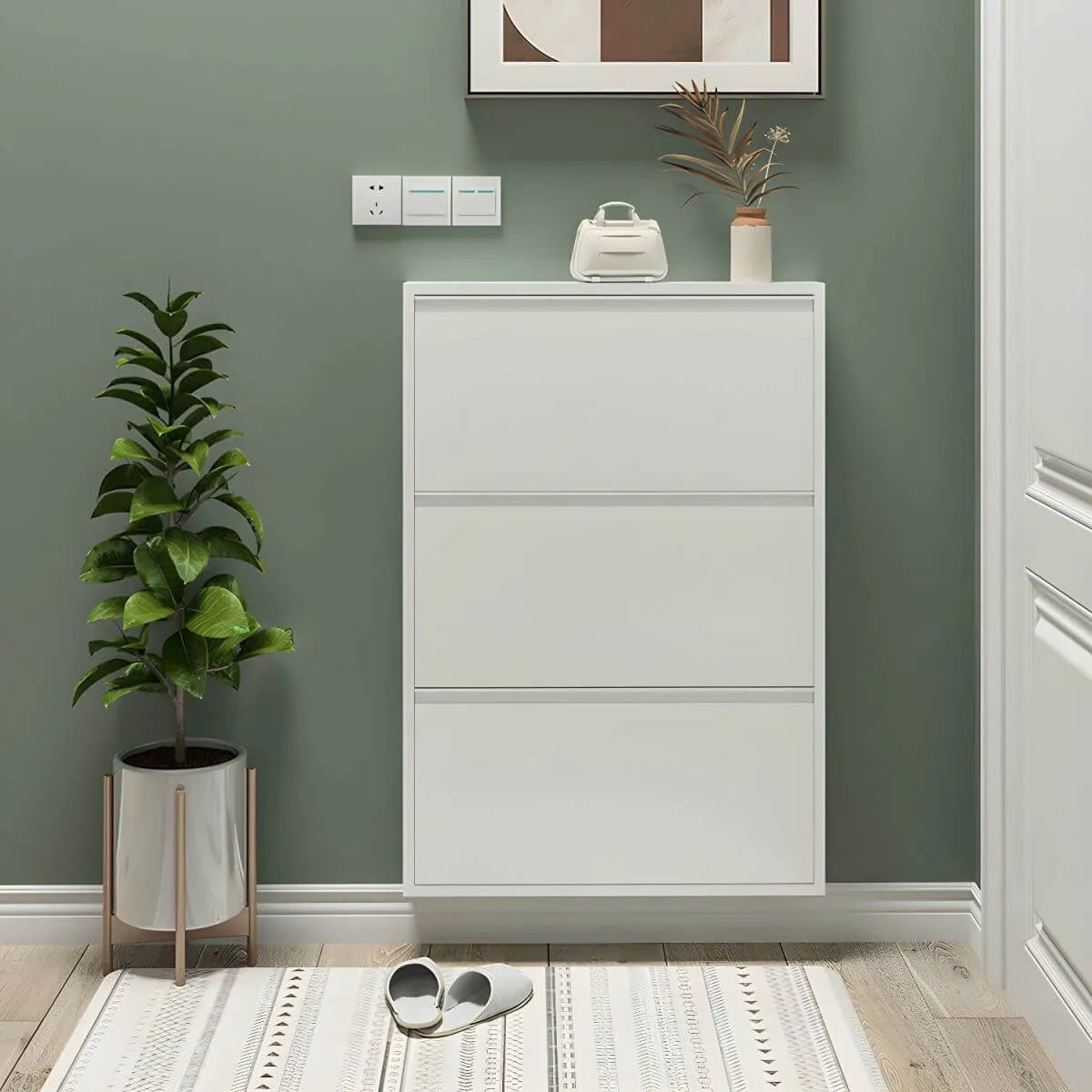 Modern Metal Wall-Mounted Shoe Cabinet with Adjustable Shelves