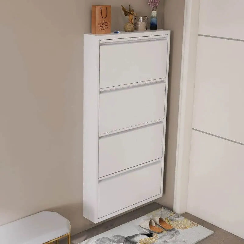 Modern Metal Wall-Mounted Shoe Cabinet with Adjustable Shelves